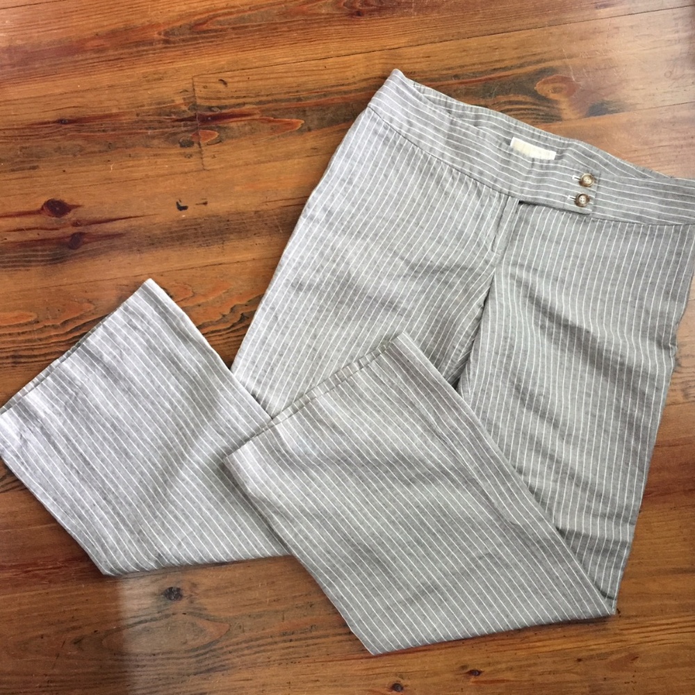 Michael Kors Striped Linen Wide Leg Pants Trousers